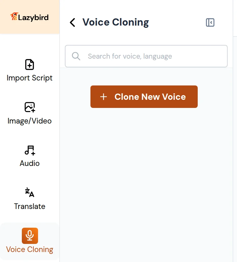 Voice Cloning panel with the Clone New Voice button